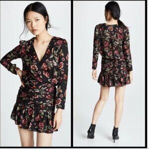 A.L.C. | Haven Ruched Floral Print 100% Silk Dress black red sz 0